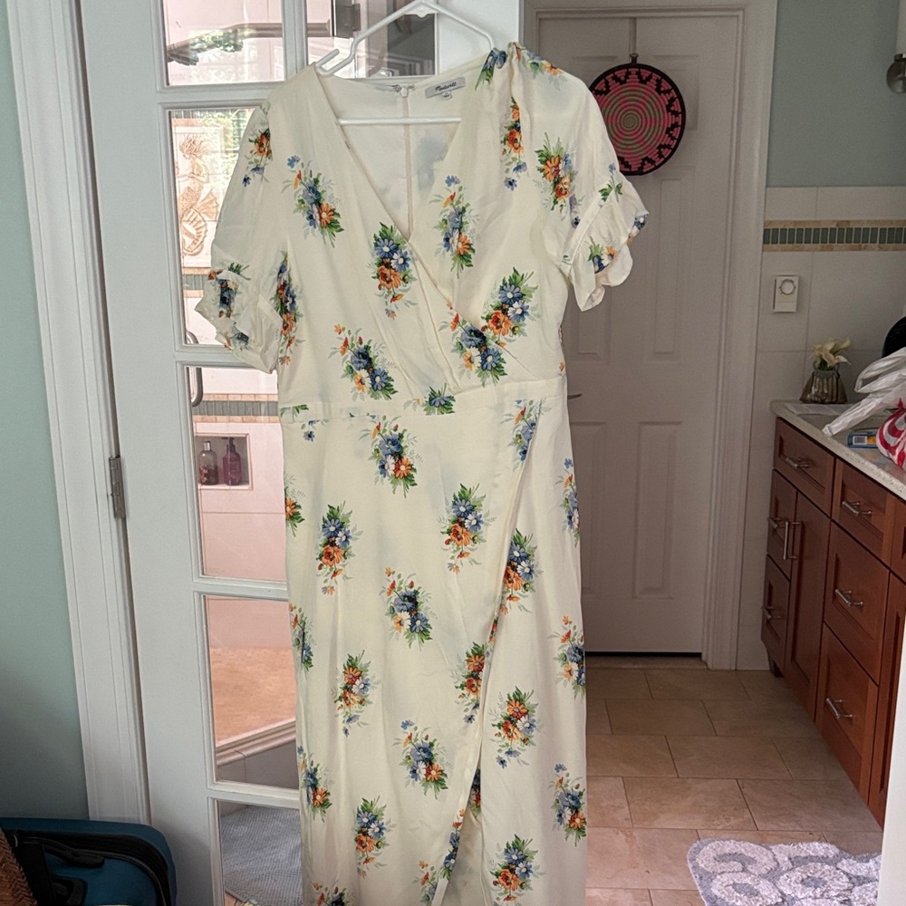 Madewell Cream Floral Midi Dress